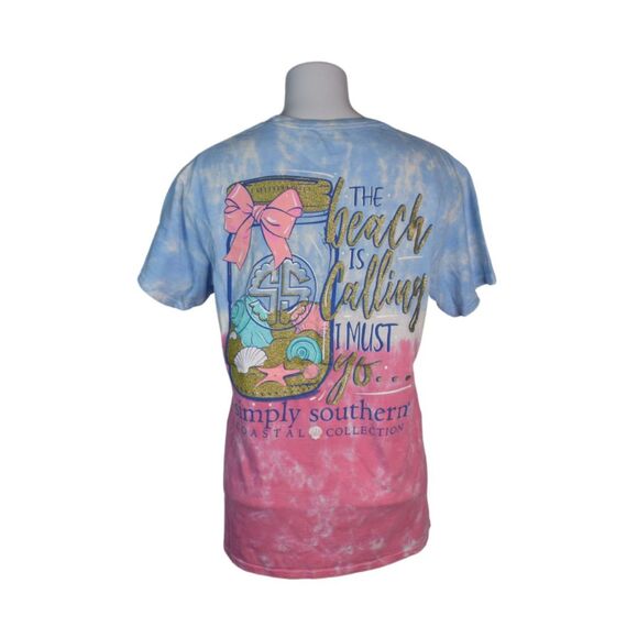Simply Southern Beach is Calling Short Sleeve Tie Dye Tee Pink Blue Medium - Picture 1 of 5